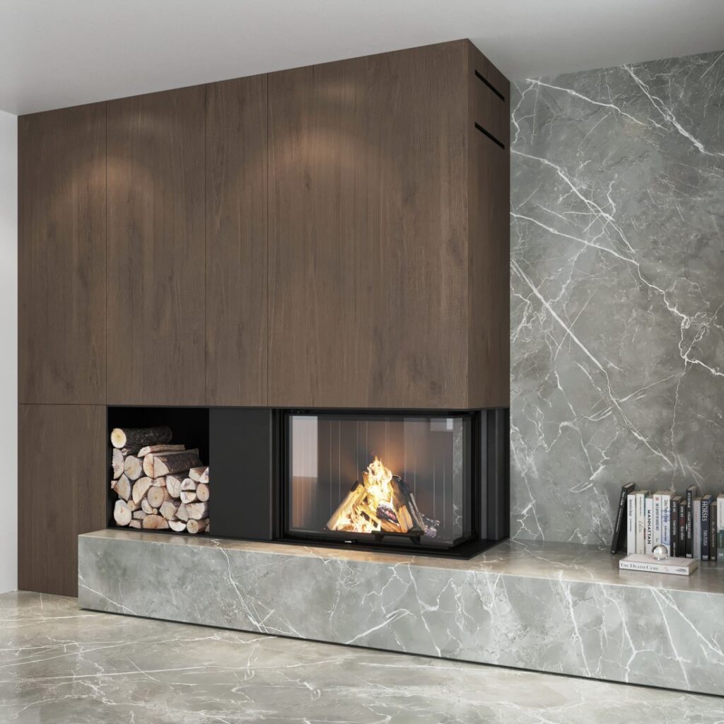 Porcelain slab installation on a Fireplace