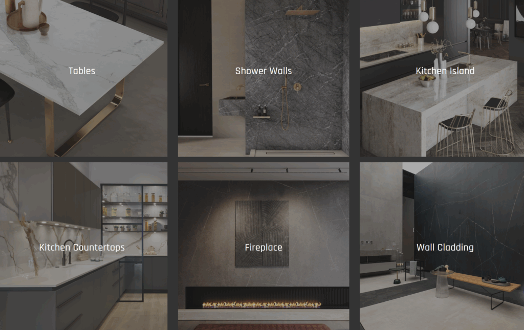 Various smart home applications seamlessly integrated into kitchen and bathroom mineral surface countertops, including an invisible induction cooktop, wireless phone charger, and touch-activated lighting switches, in a modern Sarasota home.
