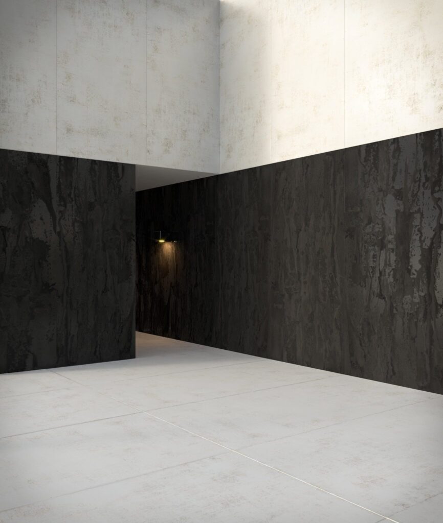 Ultra-modern dark black Dekton outside feature wall that is completely UV-proof under the Florida sun.
