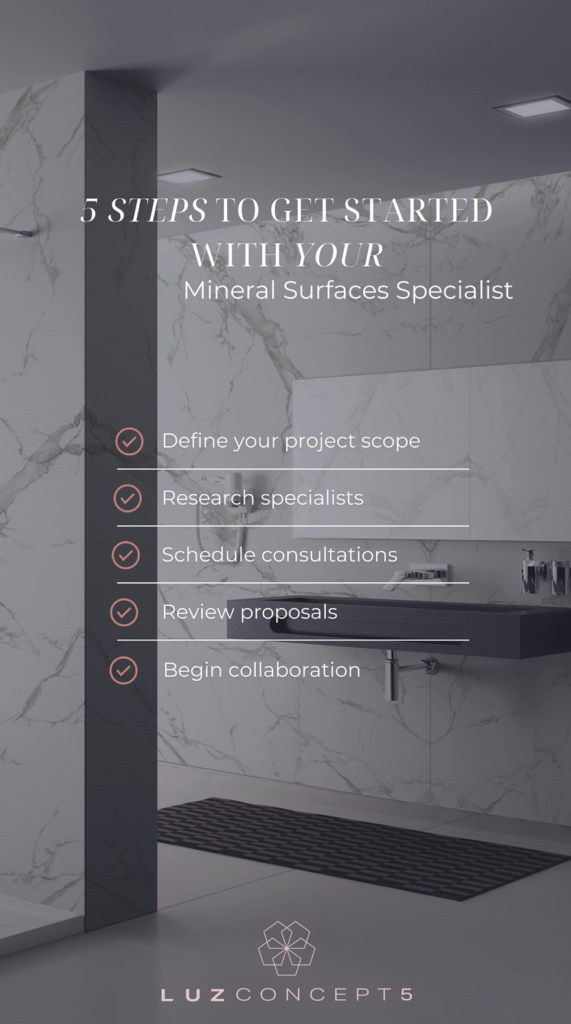 A banner inviting to contact Luz Concept 5 and get started with the porcelain project in 5 steps.